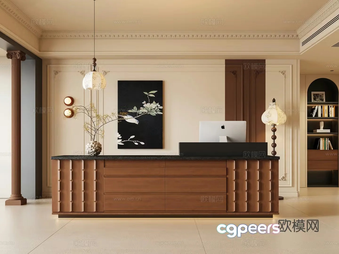 French medieval hotel front desk 3D model