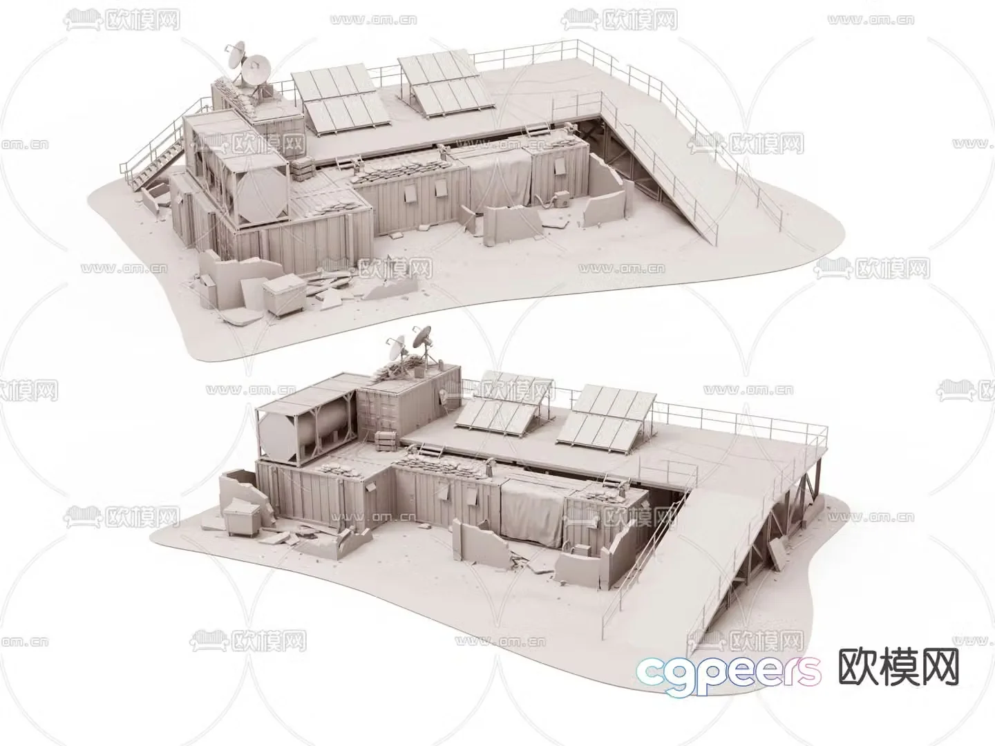 Microscopic scene desert ruins installation 3d model