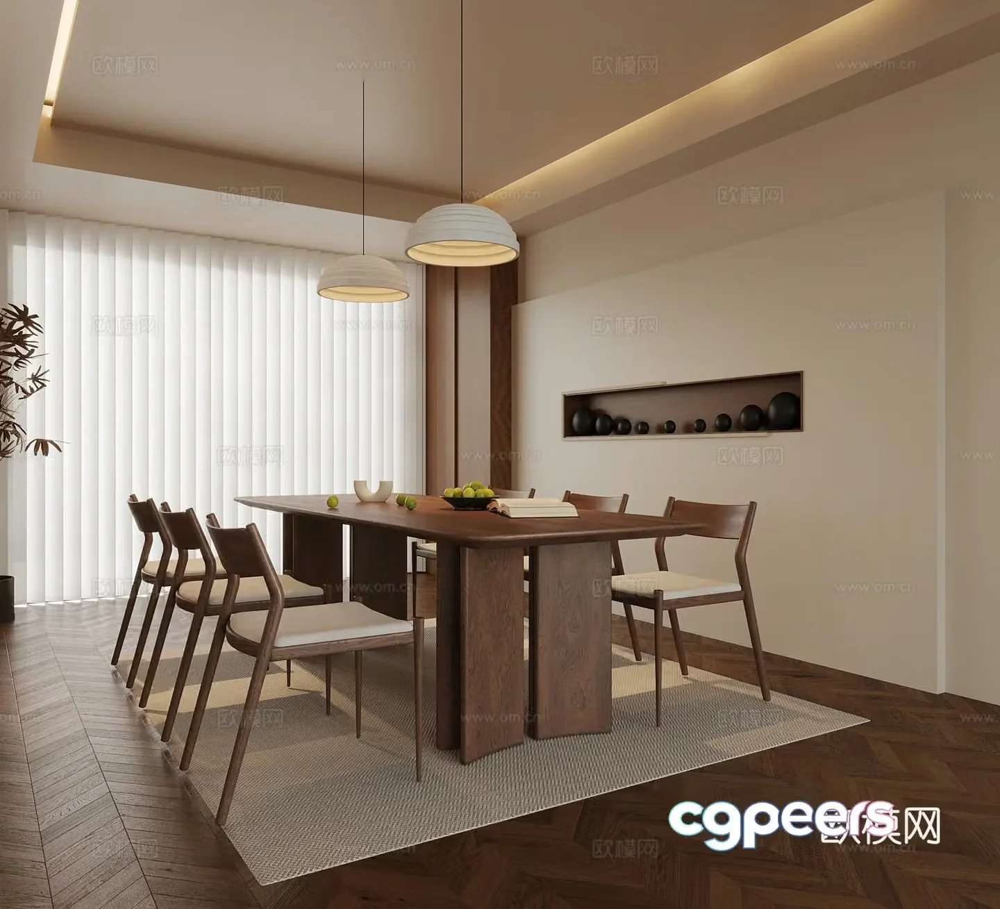 Middle style restaurant dining table and chair 3D model