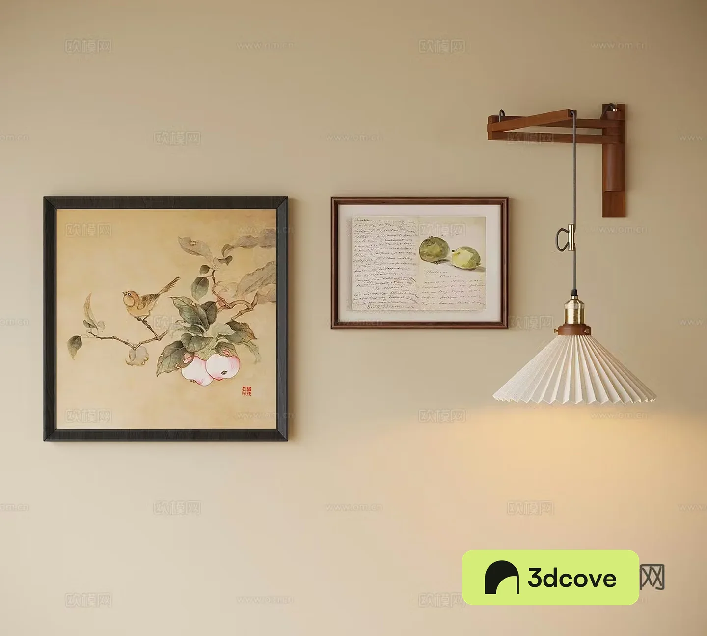 Middle-aged wall lamp decorative painting flower and bird painting 3d model