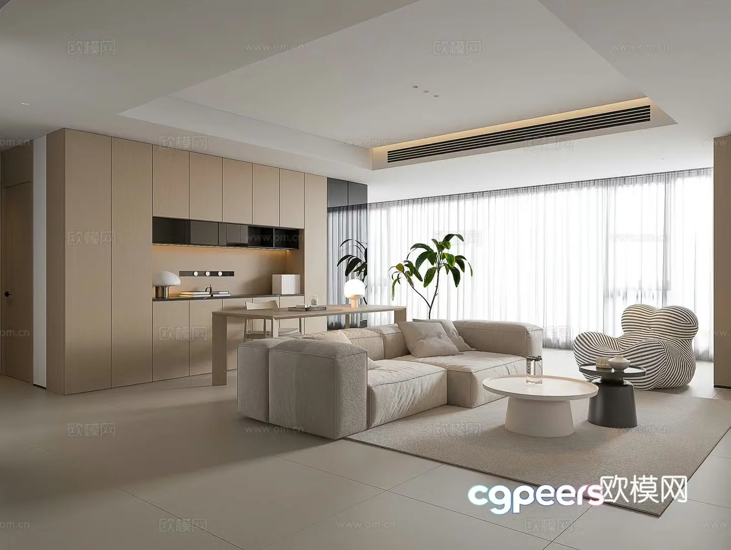 Modern living room large flat living room log living room creamy living room modern sofa coffee table combination 3D model