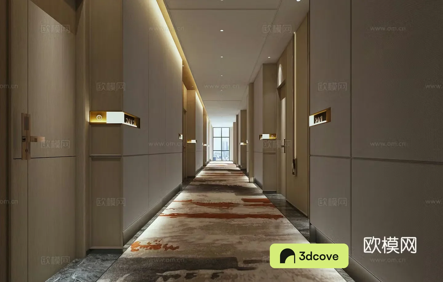 New Chinese-style hotel corridor aisle