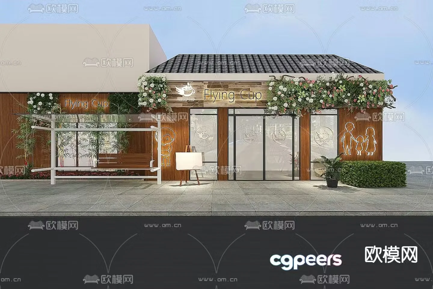 Cafe front facade 3d model