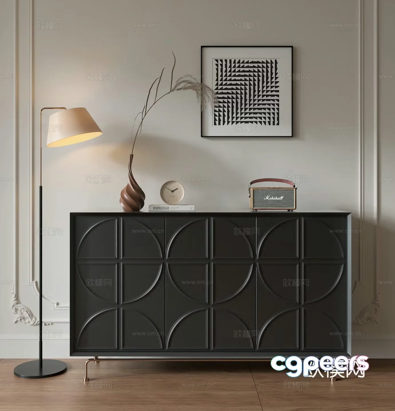 French sideboard French entrance cabinet Middle-aged sideboard shoe cabinet Creamy wind sideboard 3D model