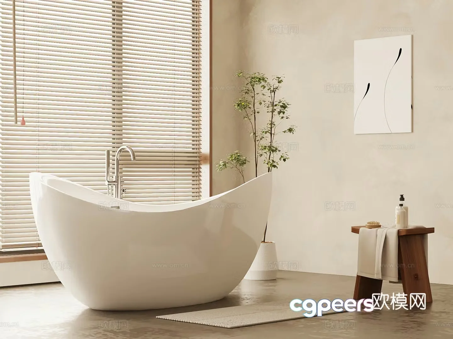 Middle-aged bathtub Bathroom small pieces 3D model