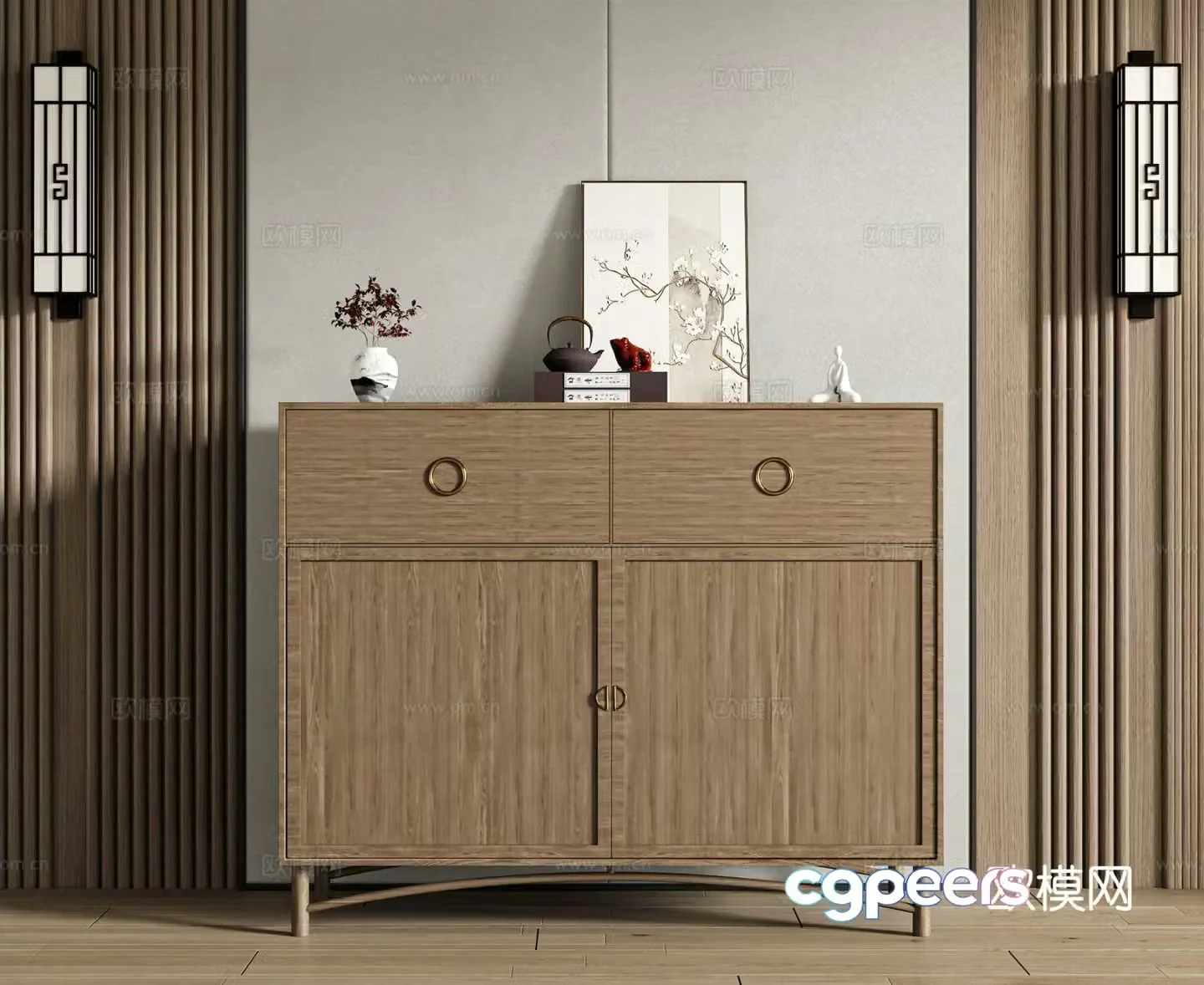 New Chinese style entrance cabinet side cabinet 3D model