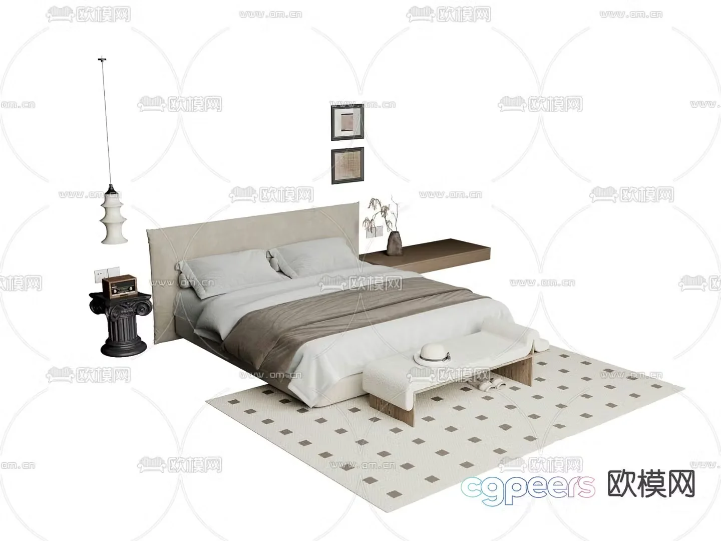 Wabi-sabi double bed 3d model