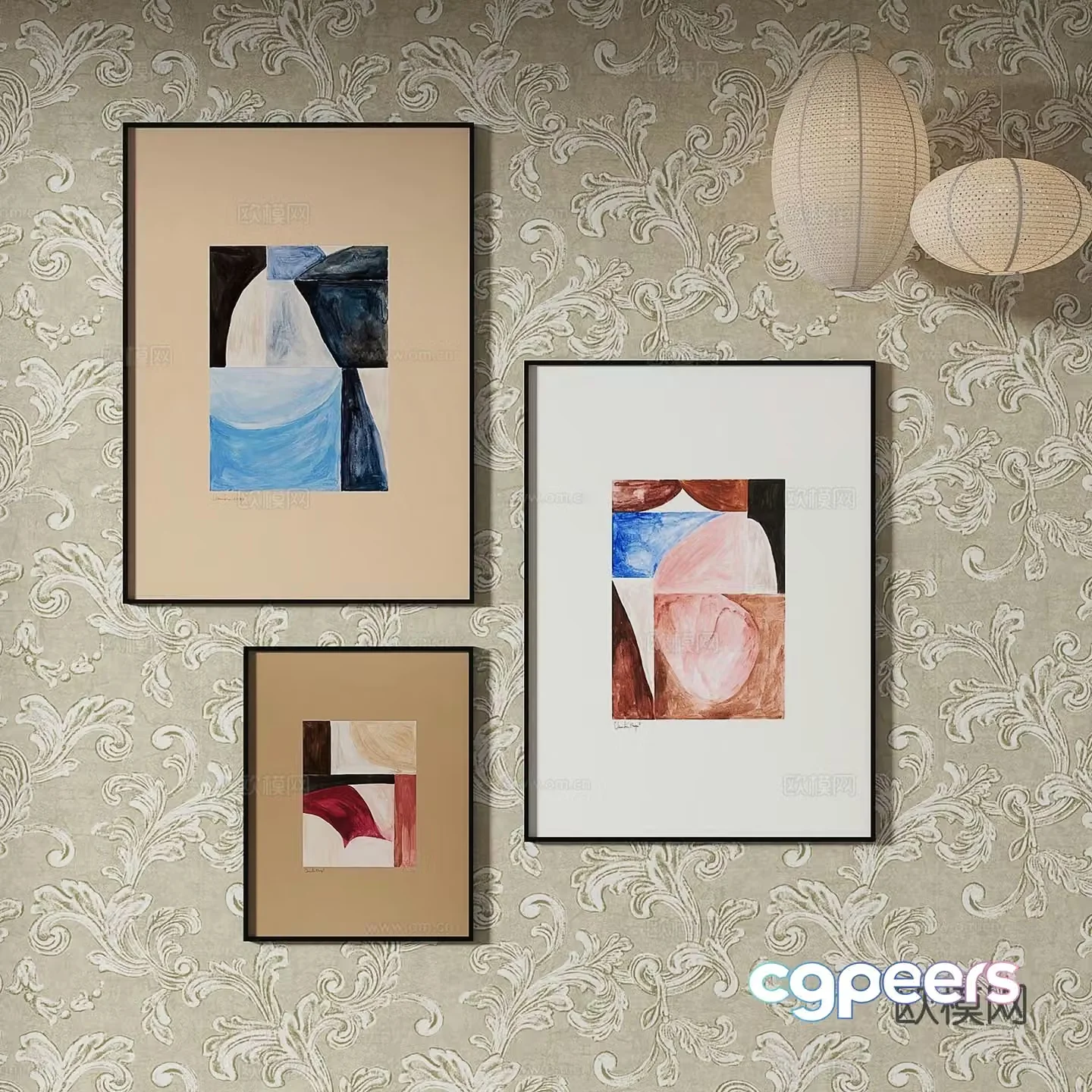 Simple European abstract painting decorative painting hanging painting 3D model