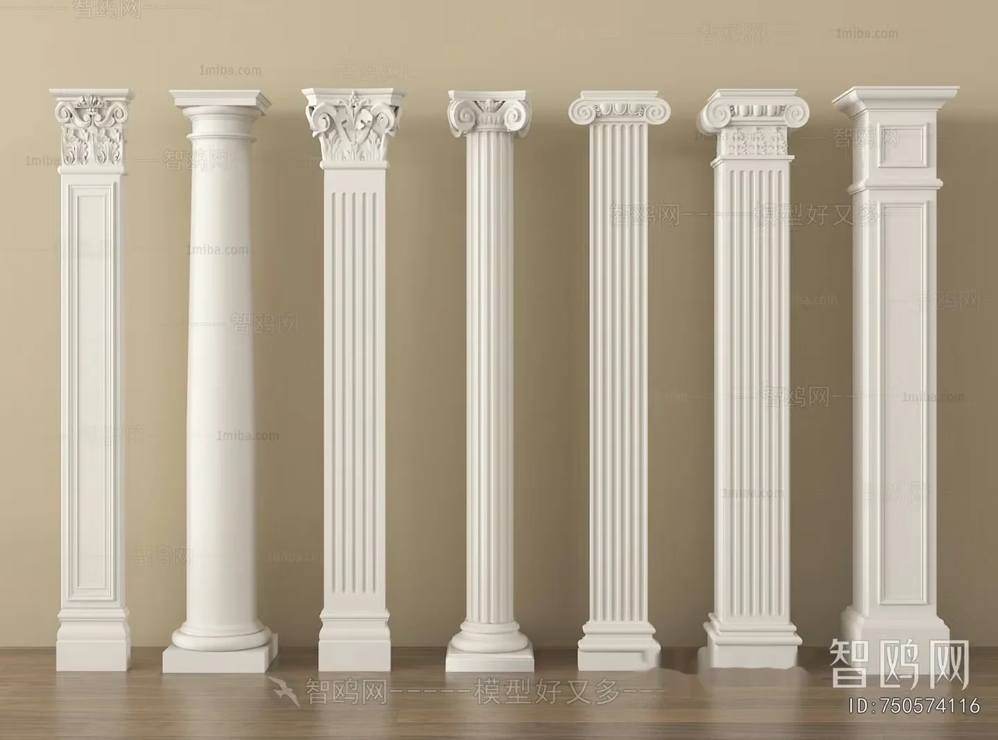 Tall White Columns 3D Model – 21280 – VRAY Render
