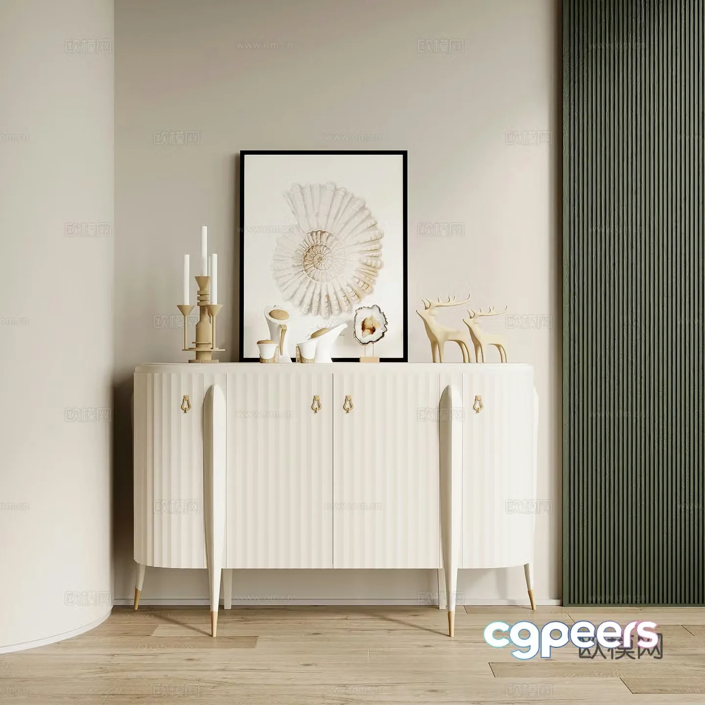 Entrance cabinet French cream style entrance cabinet end view cabinet 3D model