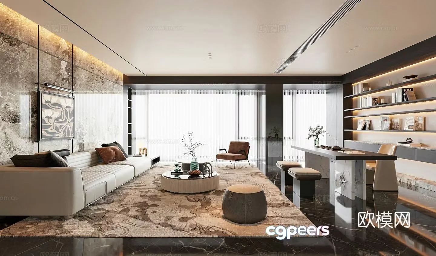Modern light luxury living room 3d model