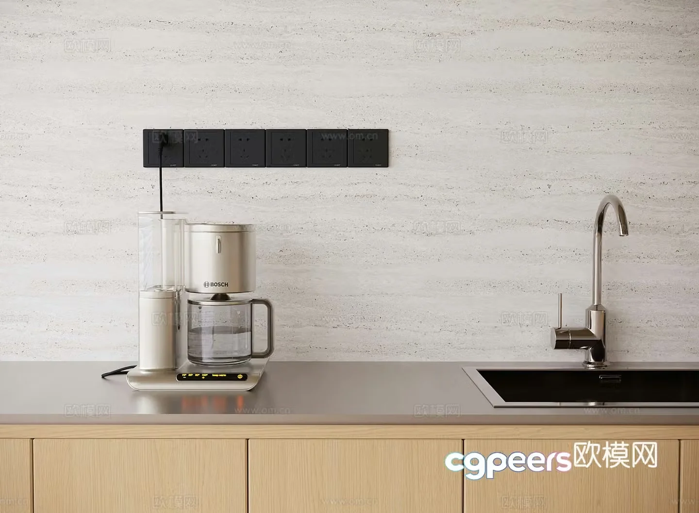 Modern kitchen appliances electric kettle kitchen sink 3d model