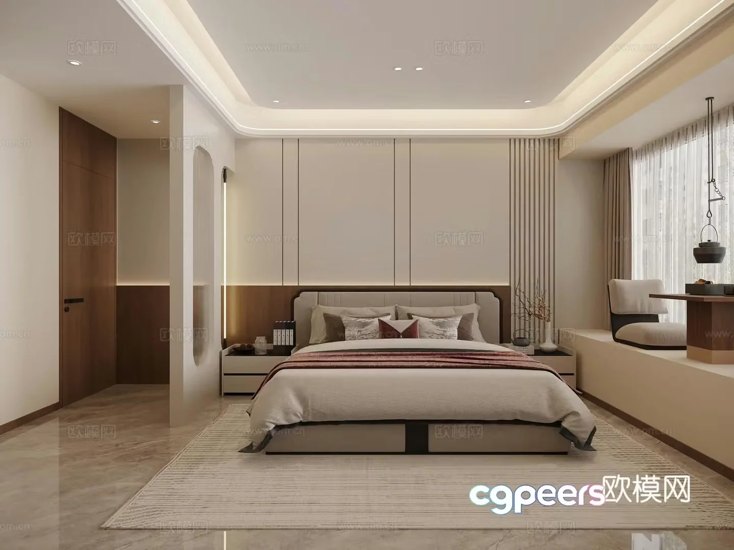 Modern minimalist bedroom 3d model