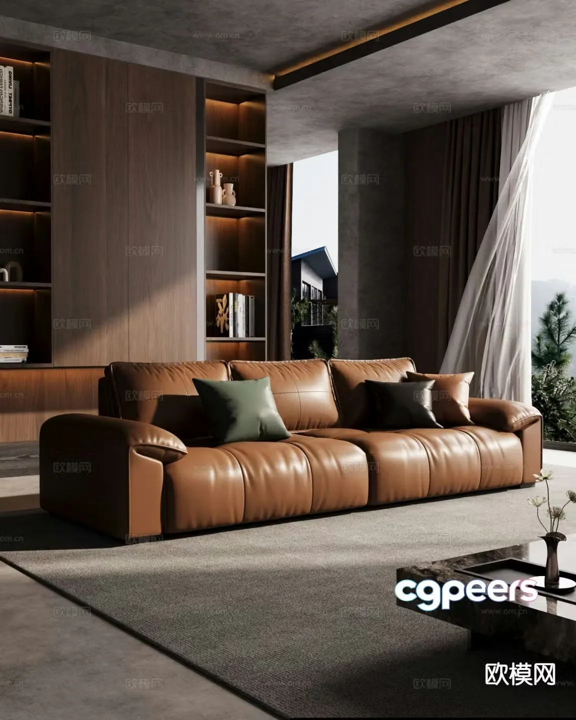 Italian leather sofa double sofa 3d model