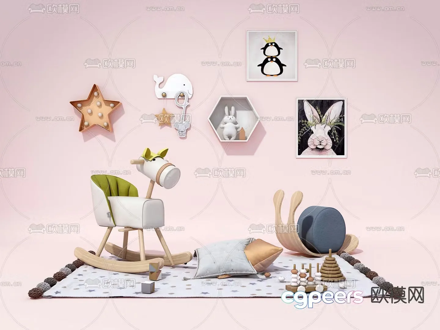 Modern children’s rocking chair rocking horse 3d model