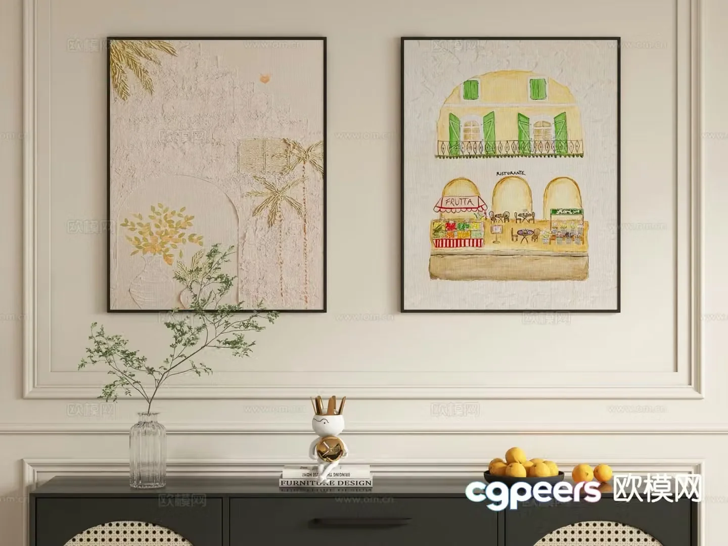 Cream style oil painting cartoon decorative painting hanging painting 3d model