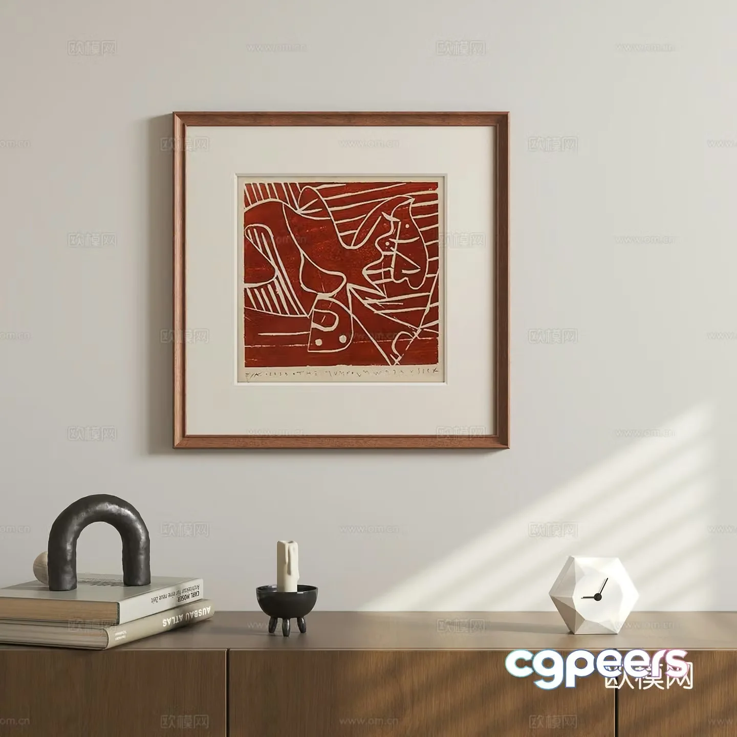 Medieval style red hanging painting abstract painting 3d model