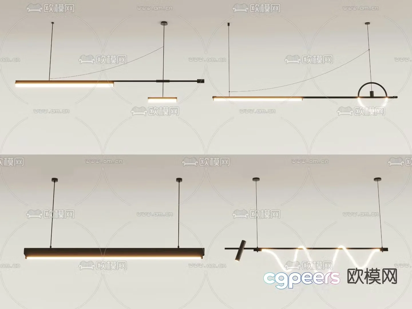 Long chandelier restaurant chandelier 3d model