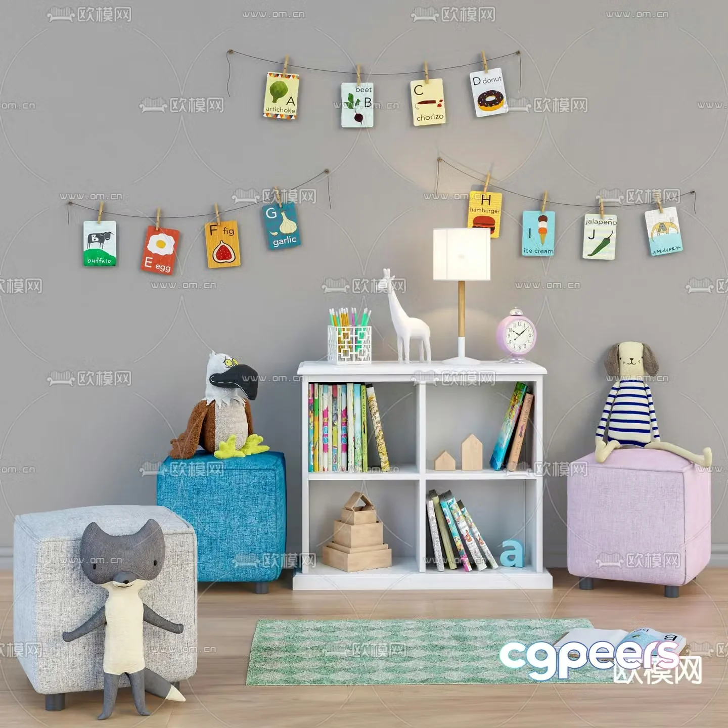 Modern white children’s cabinet 3d model