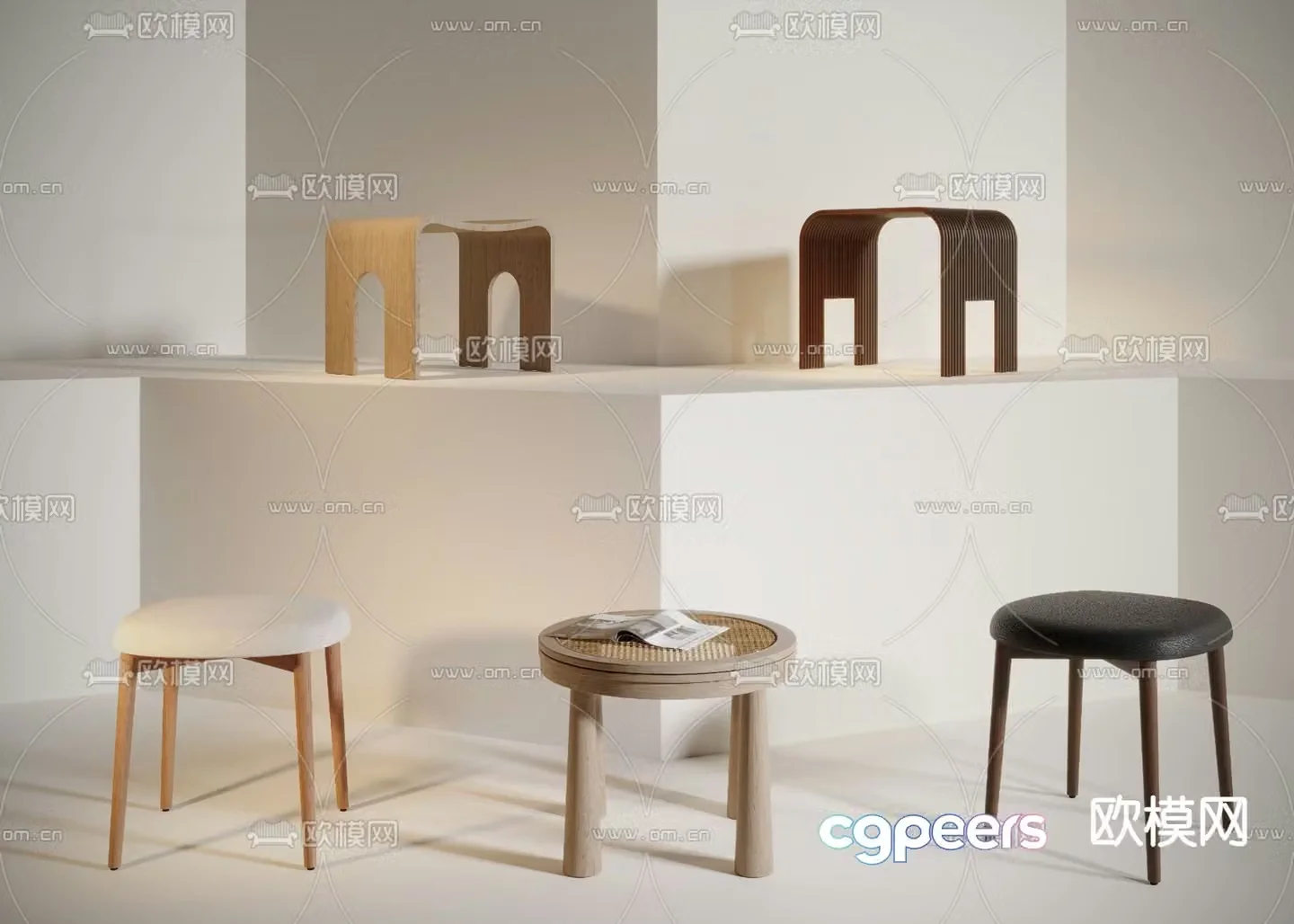 Stool low stool shoe changing stool 3d model