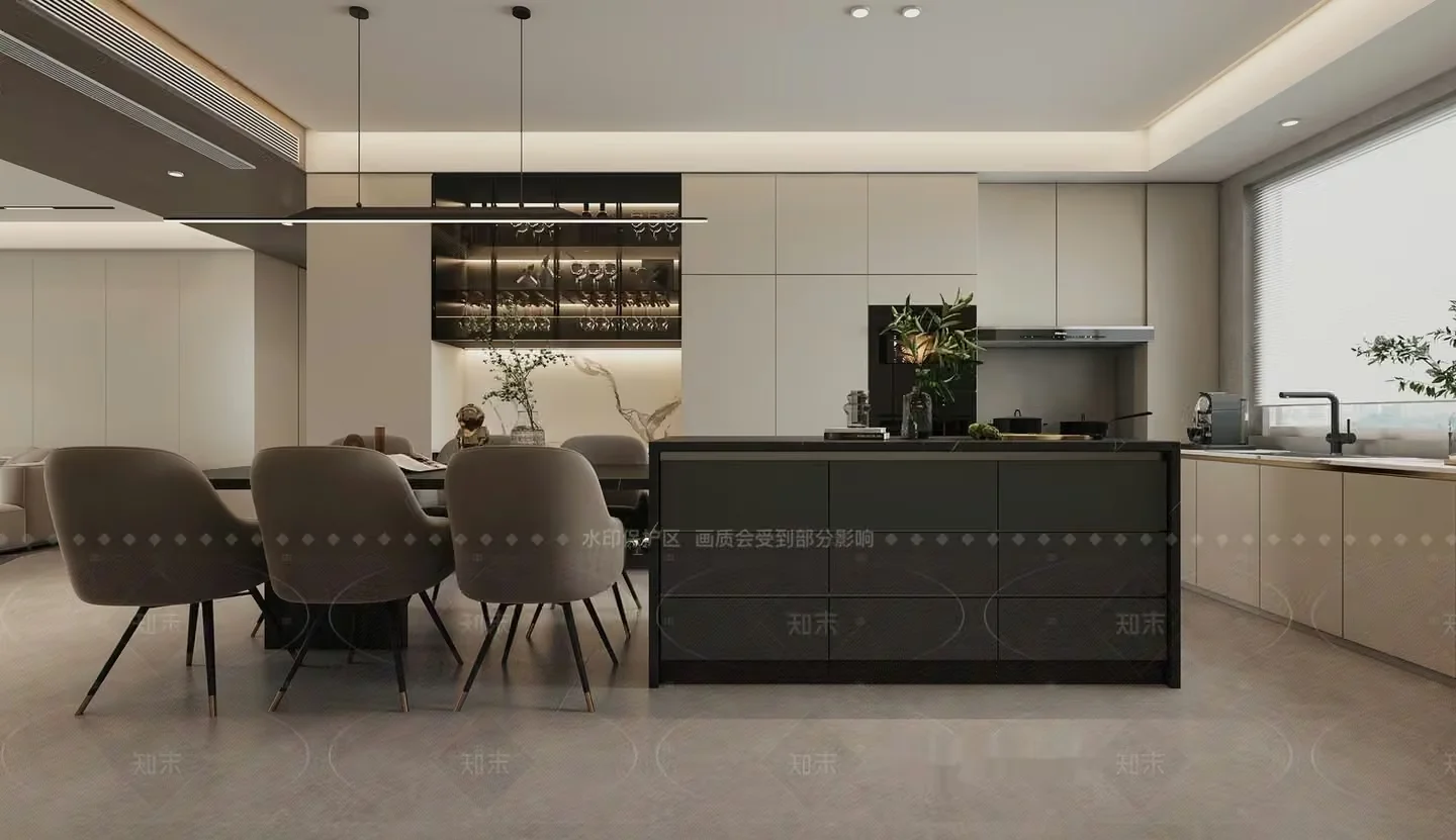 Modern Kitchen With Island 3D Model – 14463 – VRAY Render
