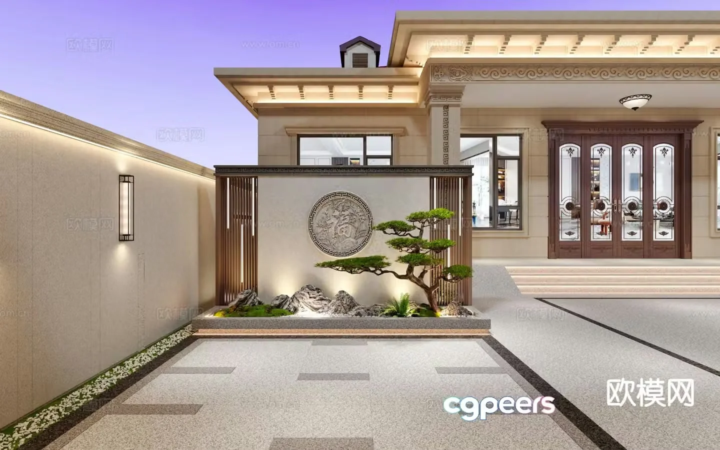 New Chinese style courtyard landscape 3D model