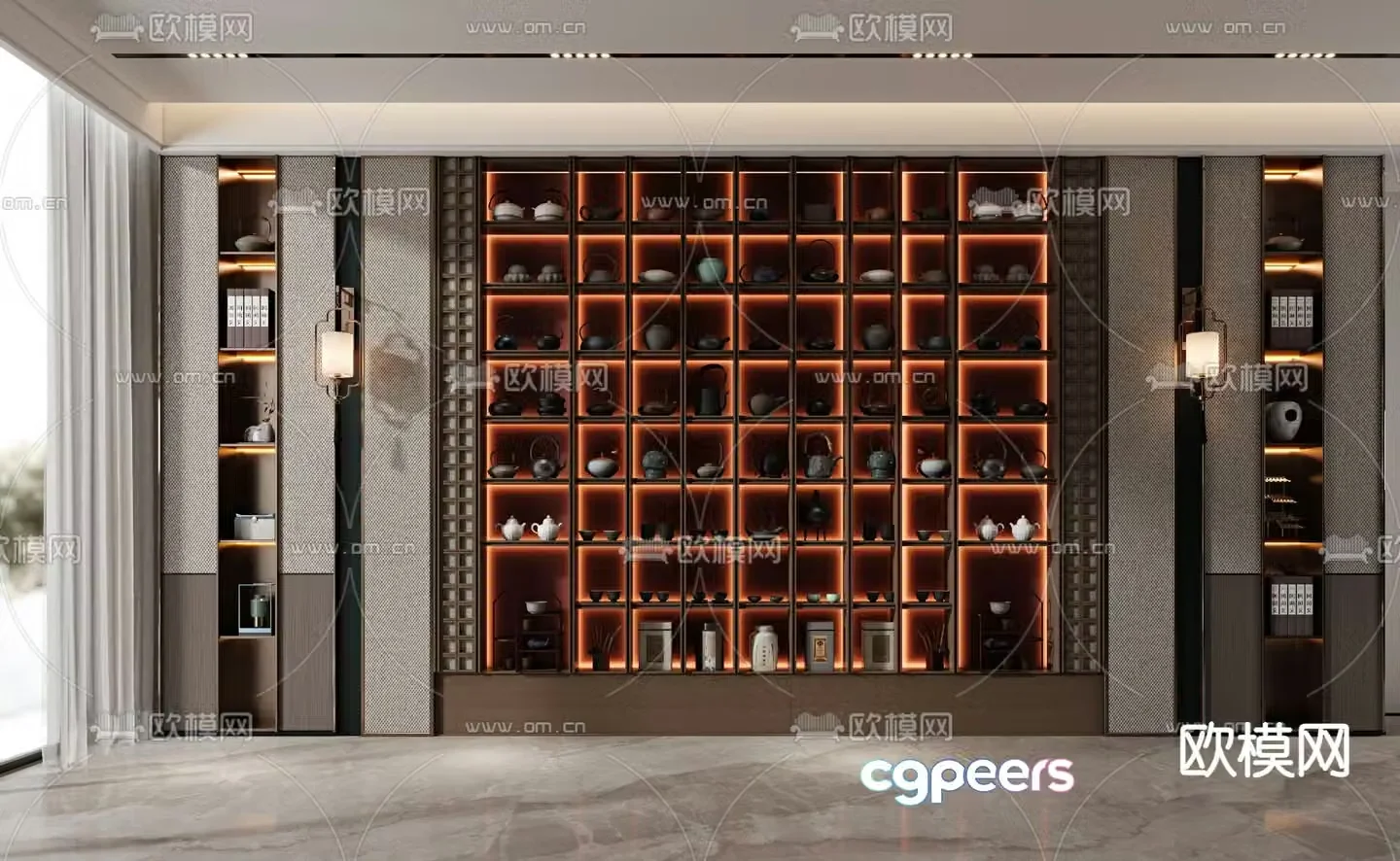 New Chinese style decorative cabinet tea cabinet 3d model