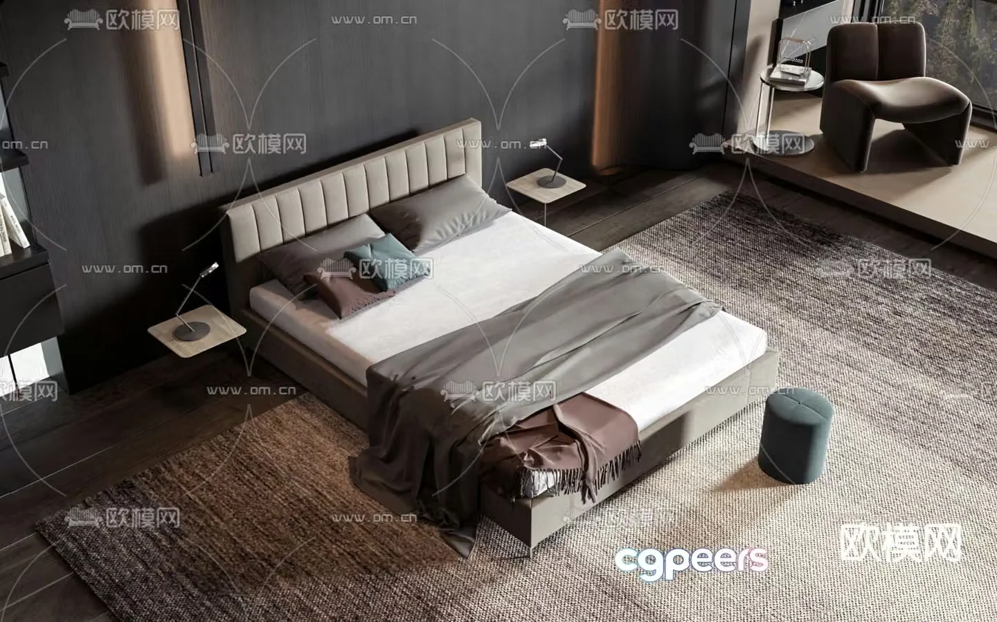 Modern double bed 3d model