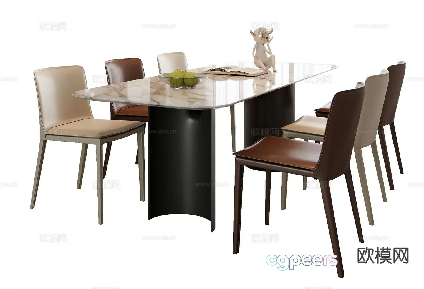 Italian dining table and chairs marble dining table 3d model
