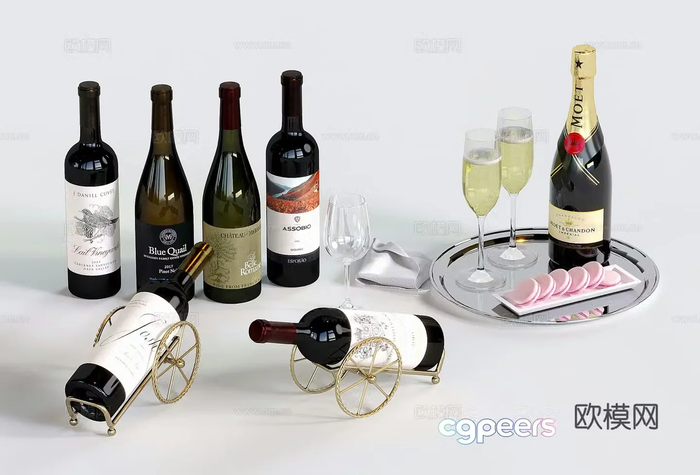 Wine bottle wine glass wine red wine foreign wine 3d model