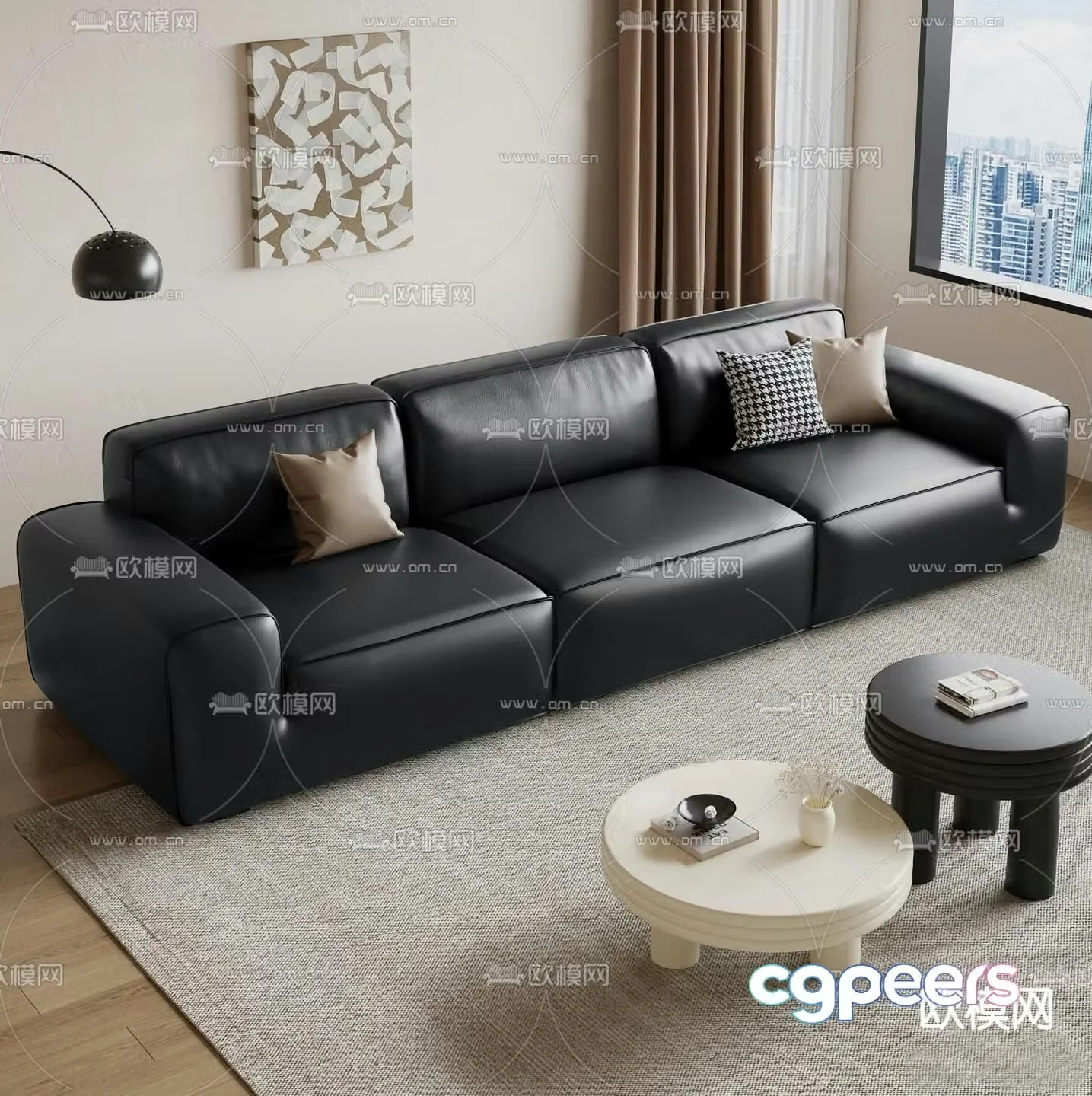 leather sofa three seater sofa 3d model
