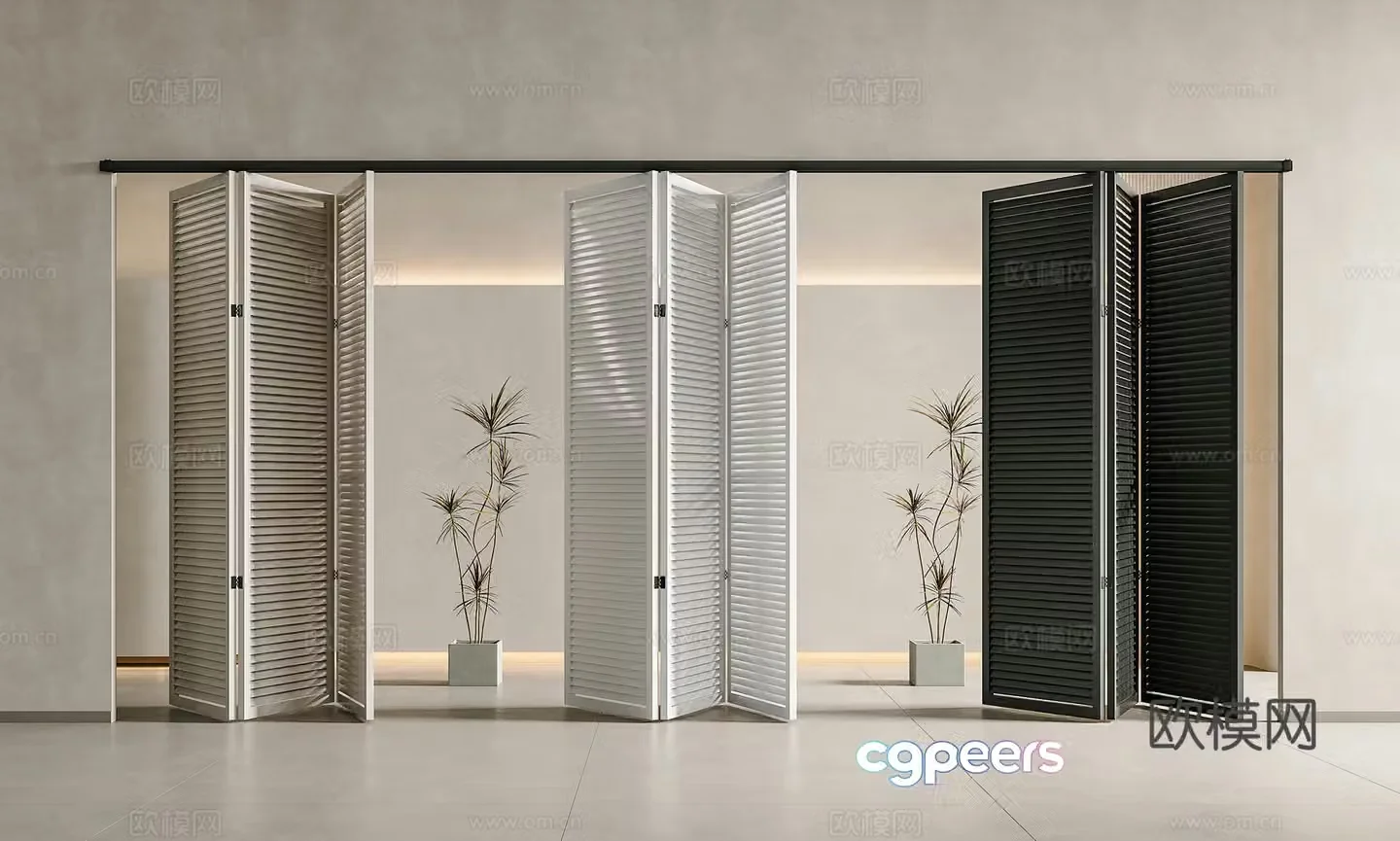 Medium cream folding louver door Louver door Louver folding door sliding door Folding louver door 3D model