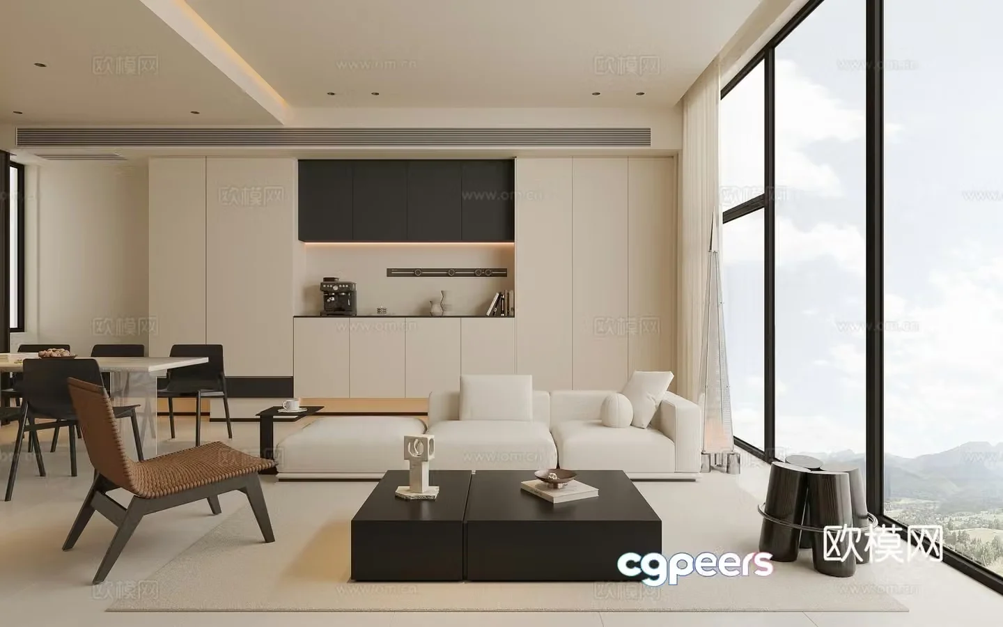 Modern living and dining room 3d model