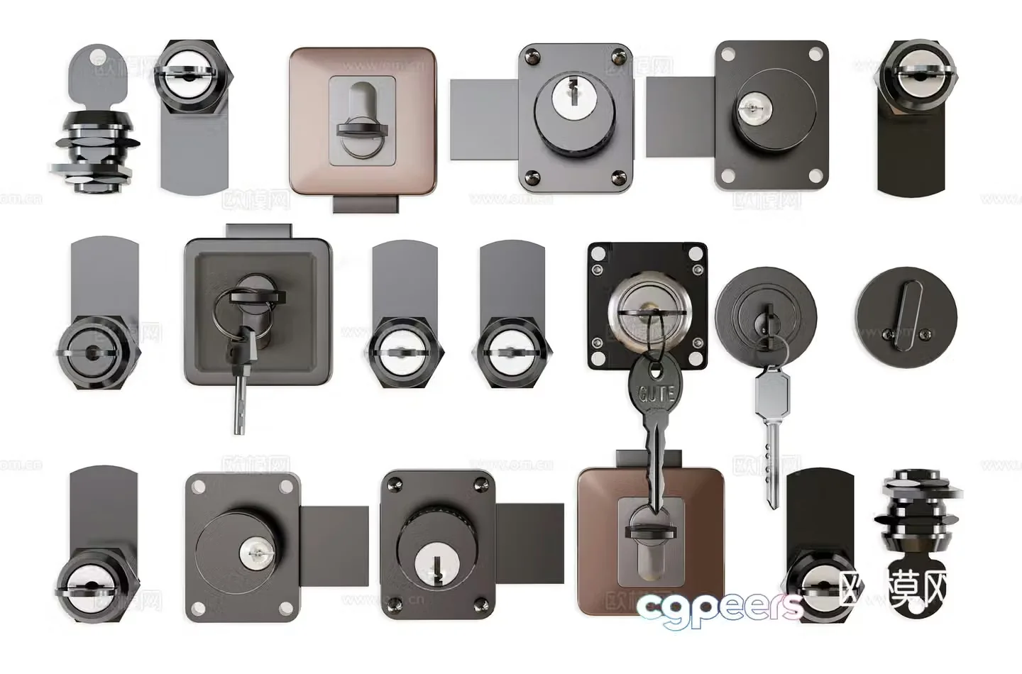 Modern lock key lock core file cabinet information cabinet lock cable hardware 13d model