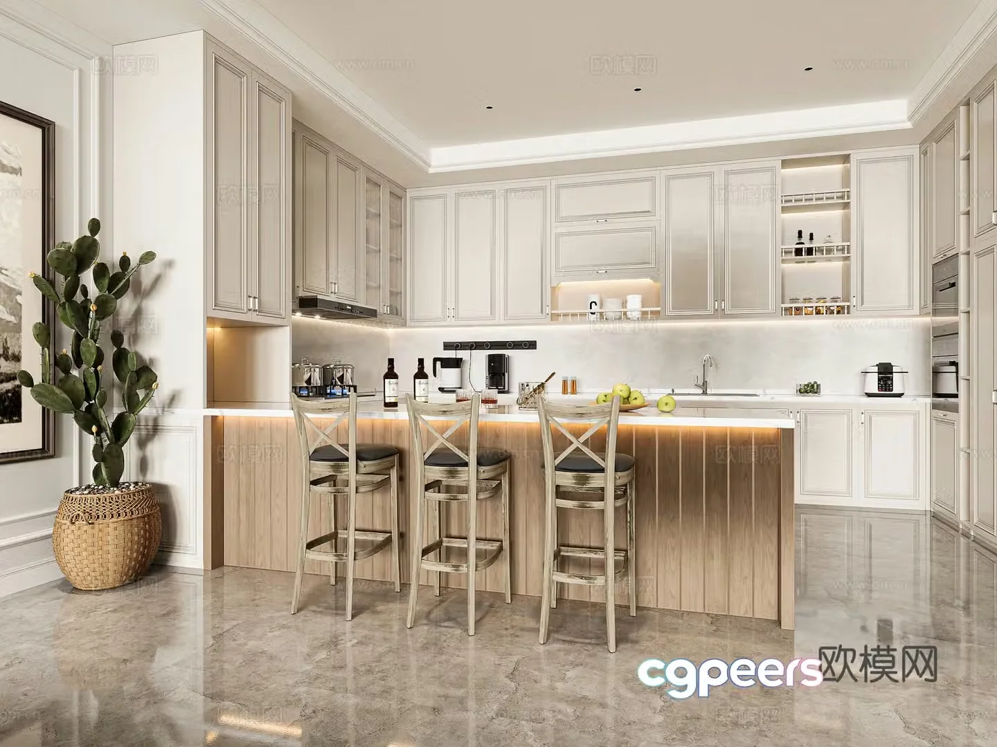 American kitchen open kitchen 3d model
