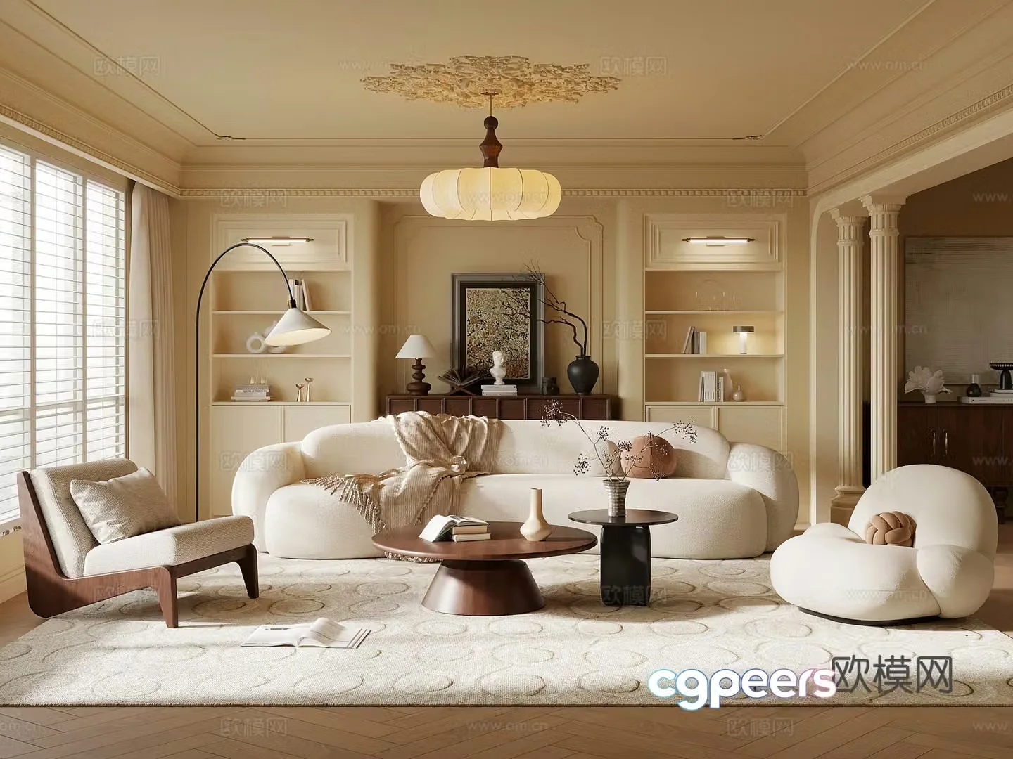 Living room French medieval style living room sofa coffee table combination jewelry ornaments 3D model