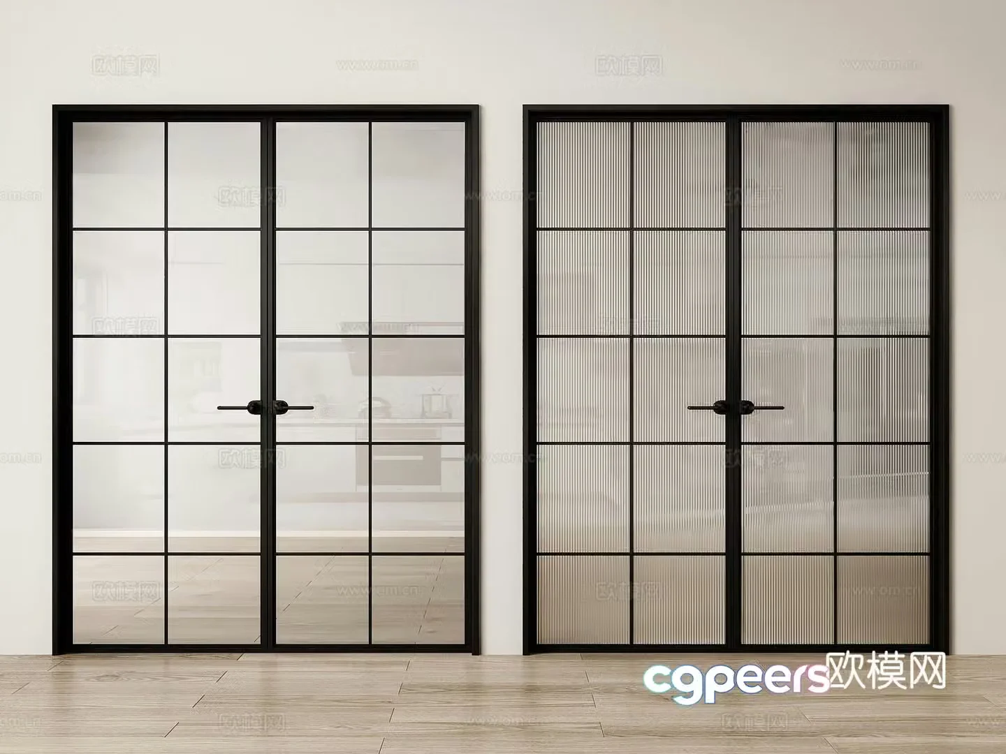 French glass door double door grille door 3d model