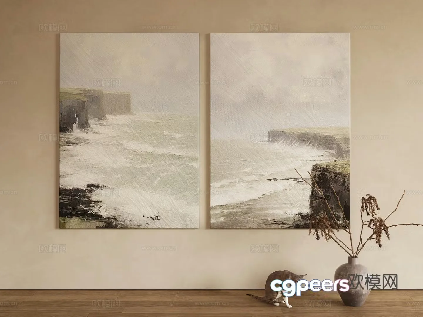 Modern oil painting landscape painting decorative painting 3d model