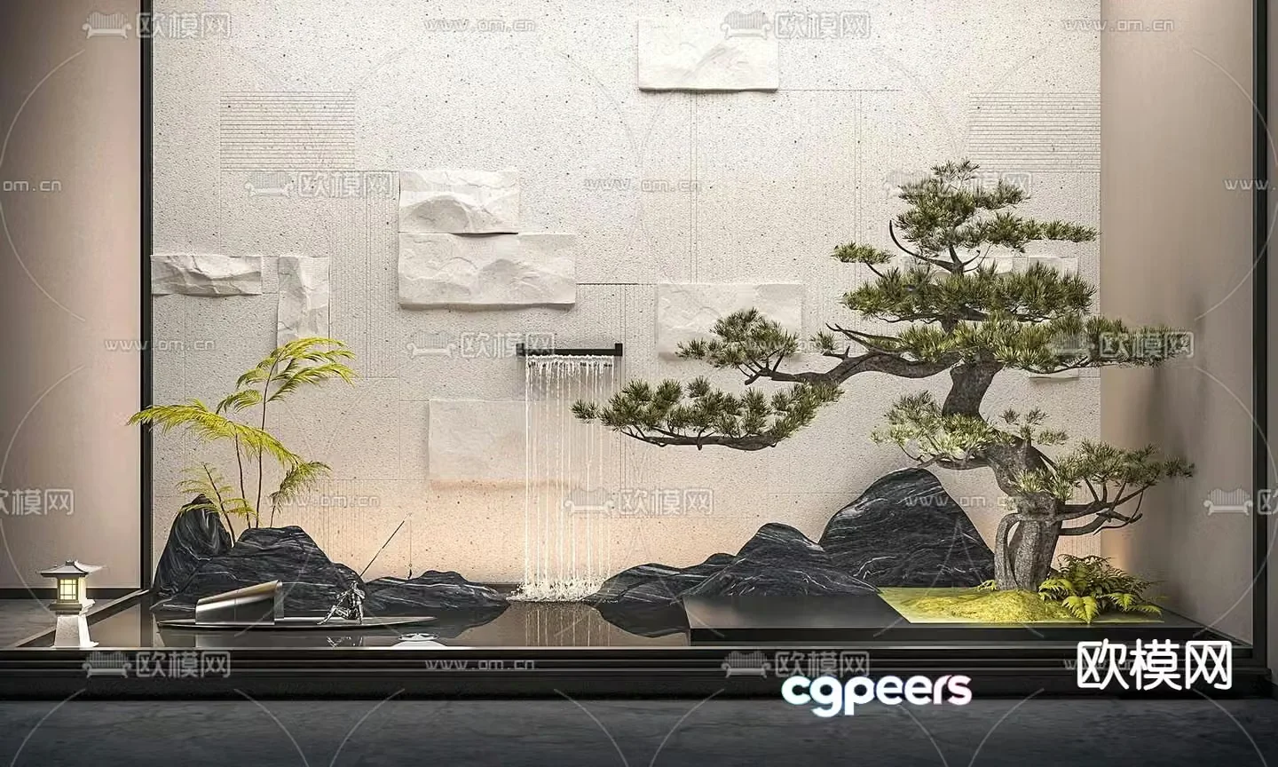 Indoor landscape rockery waterscape overlapping water landscape 3d model