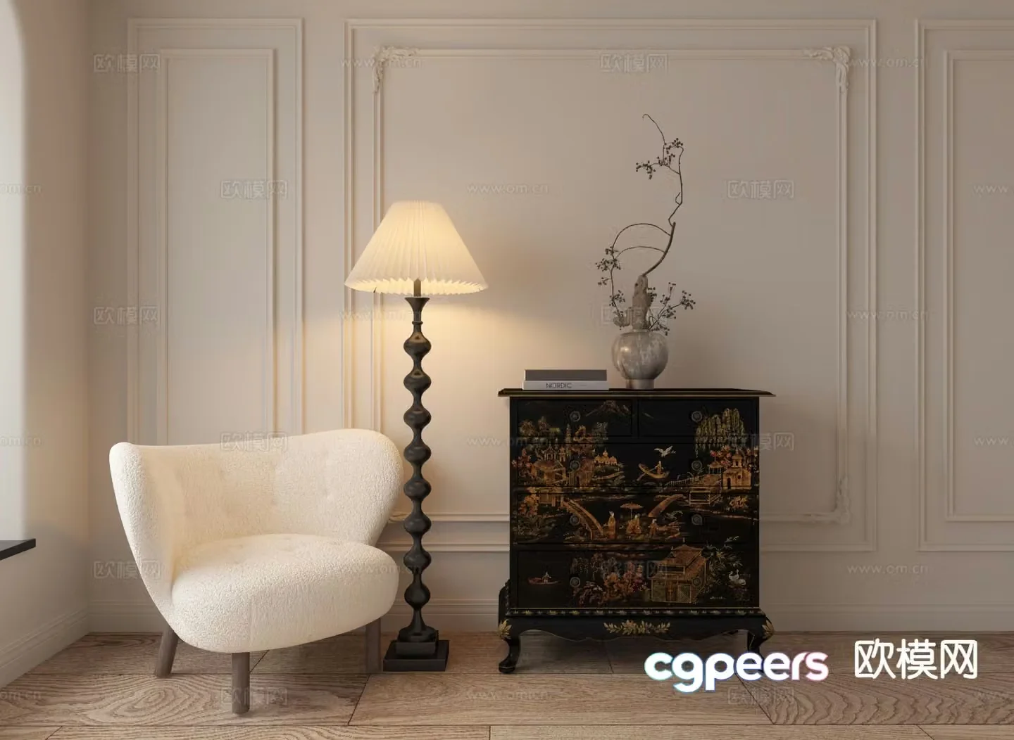 Medieval style side cabinet entrance cabinet leisure chair 3D model