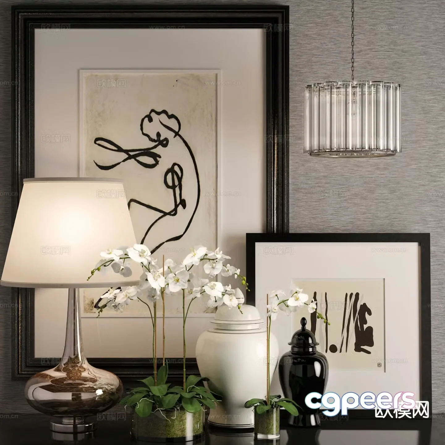 Modern decorations ornaments photo frames desk lamps vase 3D model