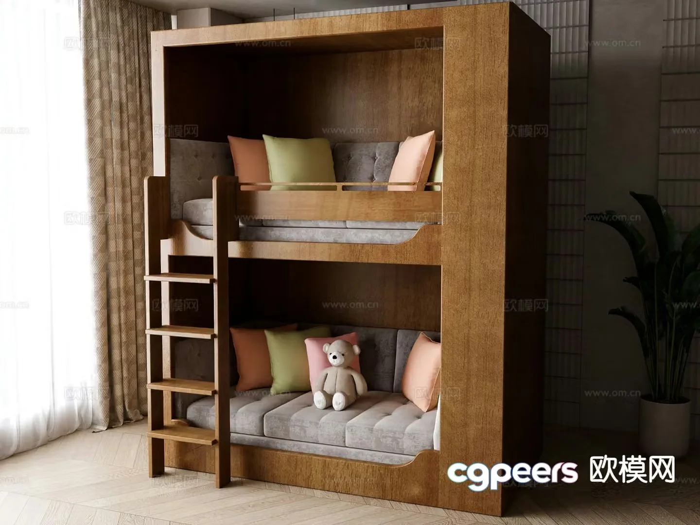 Nordic bunk bed bunk bed 3d model