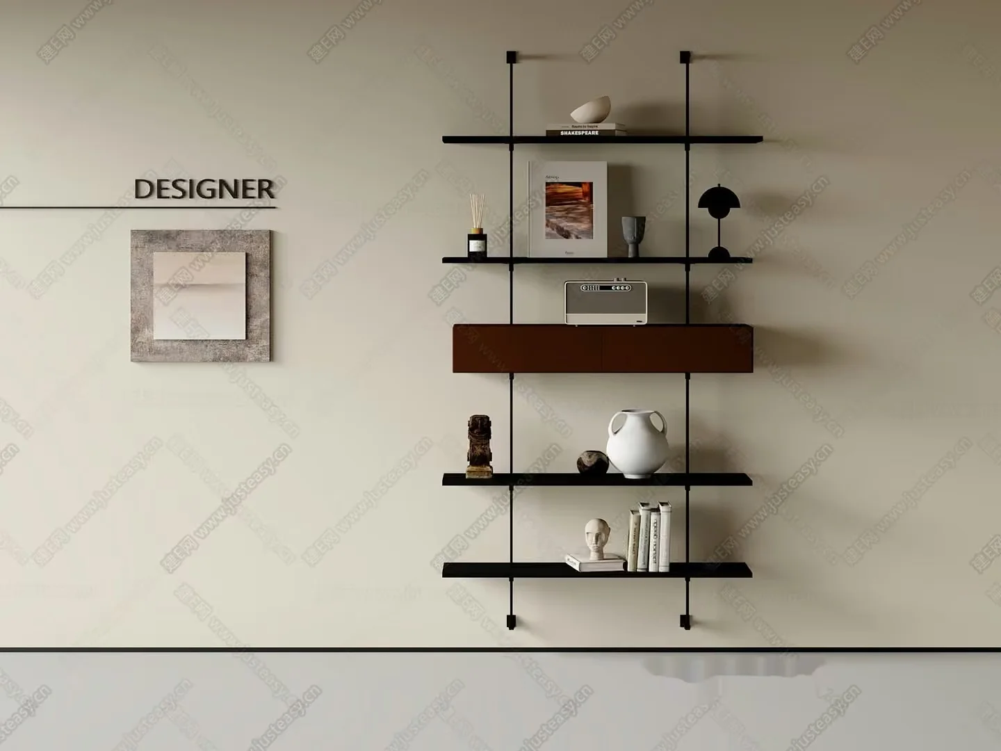 Modern Minimalist Shelving Unit 3D Model – 16140 – CORONA Render