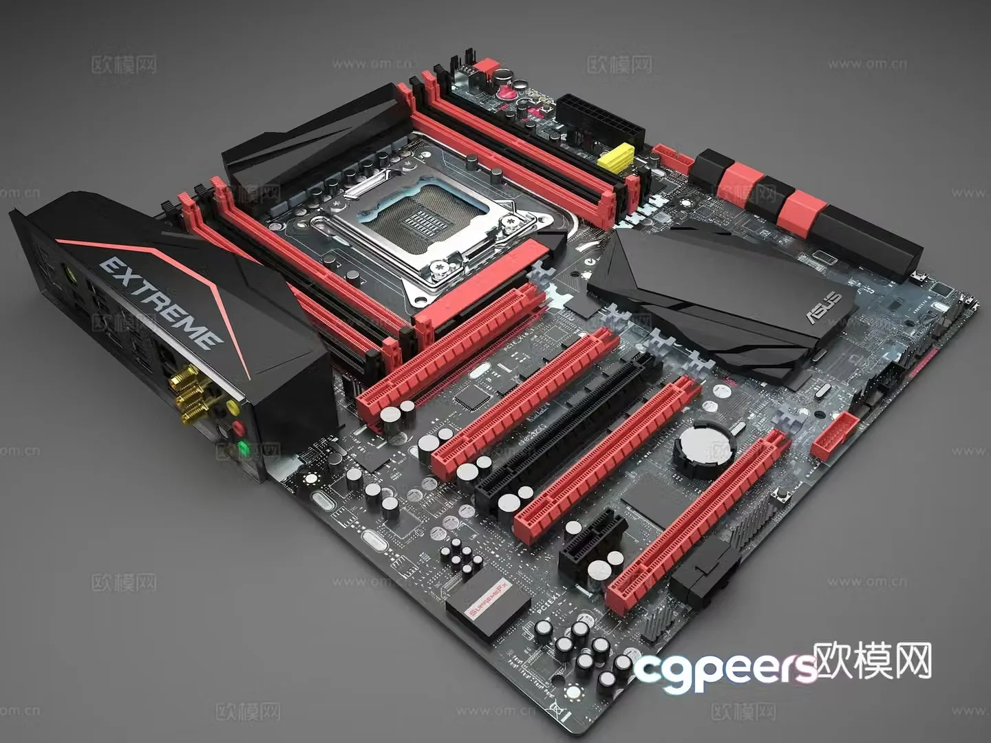 computer motherboard motherboard asus motherboard chip slot memory slot graphics card slot chip 3d model