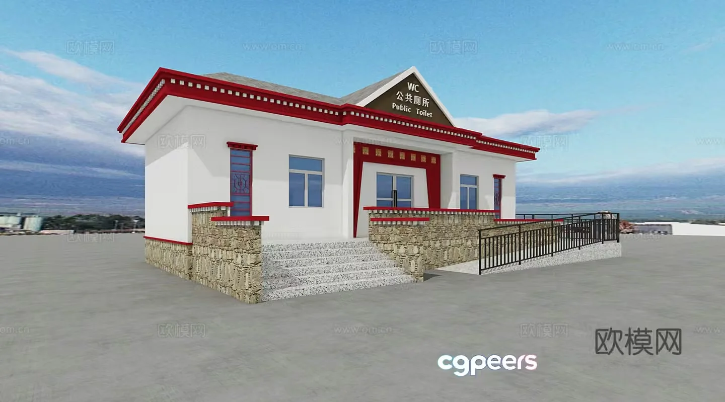 Ethnic style public toilet Tibetan public toilet Tibetan toilet 3d model
