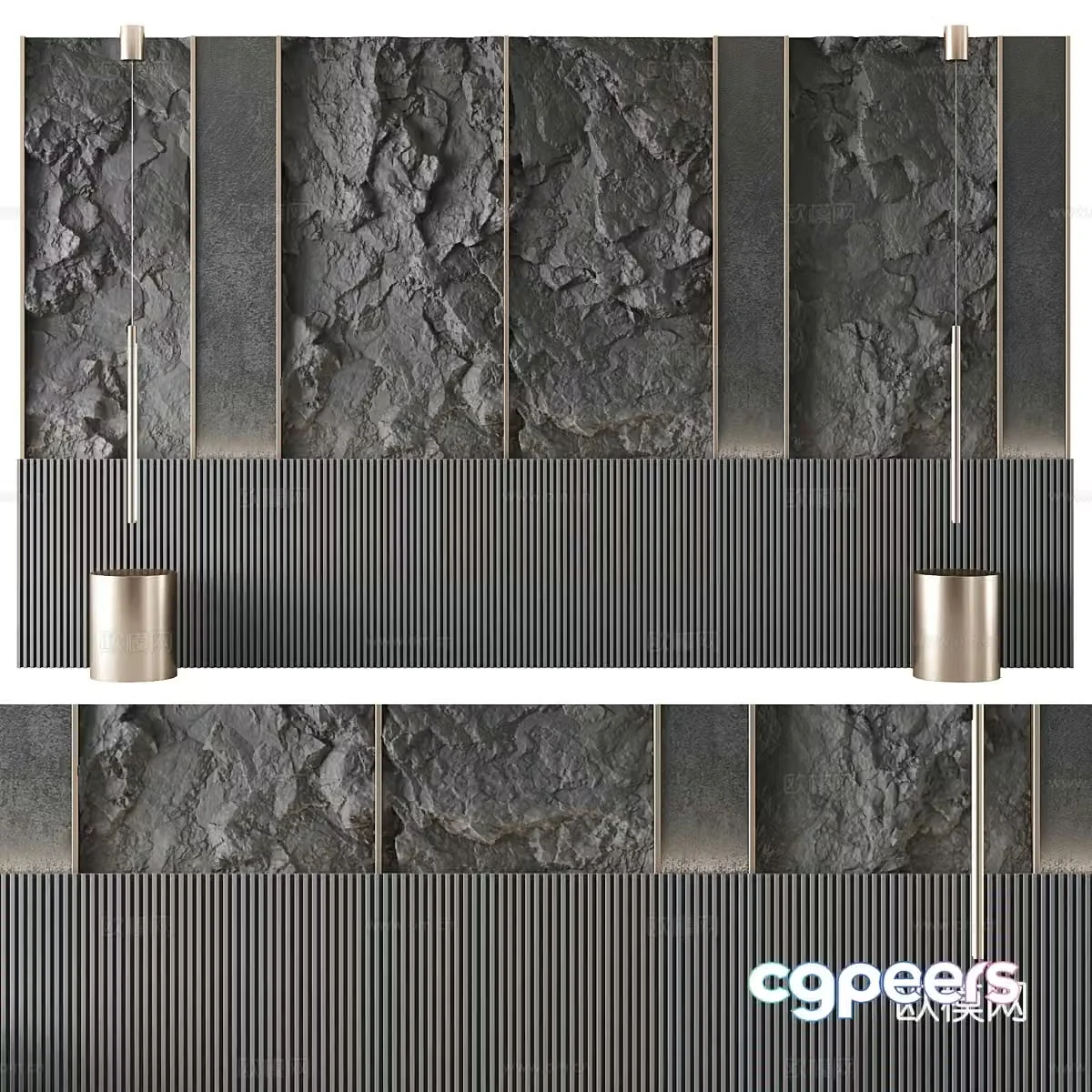 New Chinese style bedside background wall stone wall rock wall 3d model