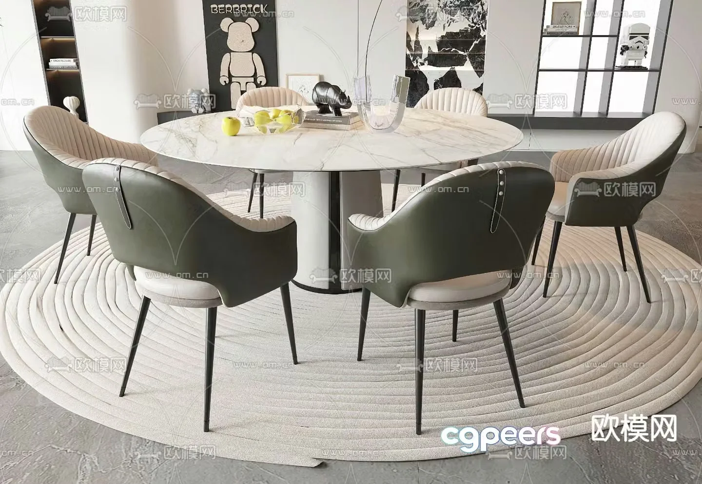 Round dining table and chairs slate dining table 3d model