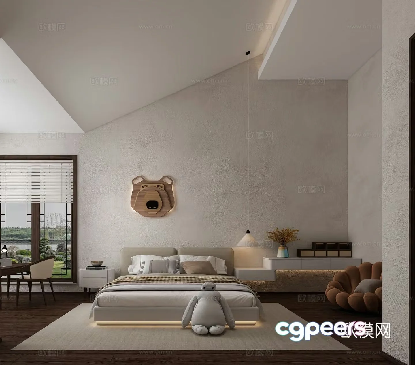 New Chinese style bedroom attic second bedroom boy’s room 3D model