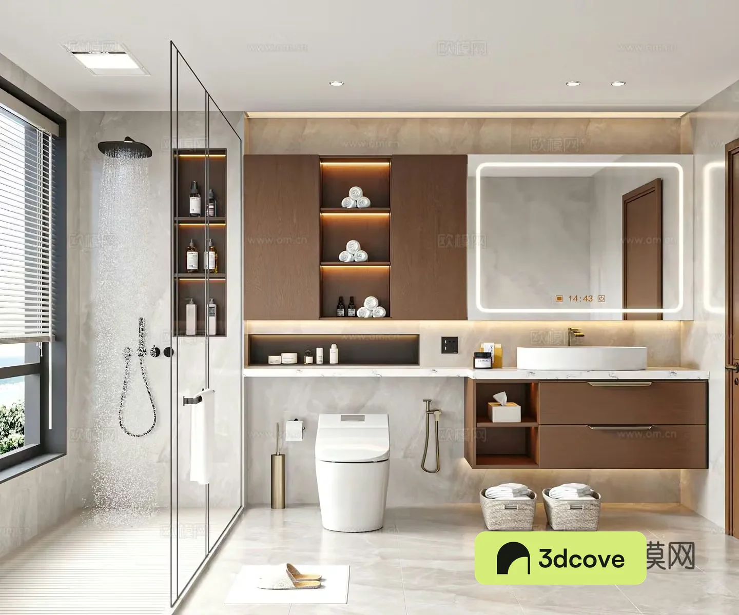 Middle style bathroom dry and wet bathroom bathroom ornament 3D model