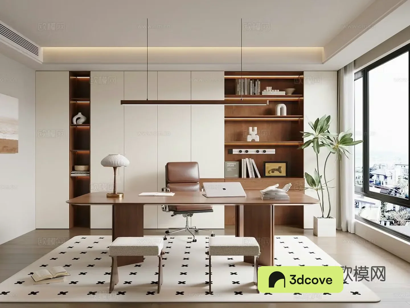 Modern medieval style study room desk and chair combination bookcase modern study room